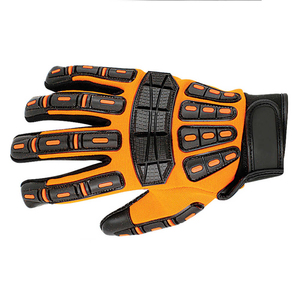 Gants de travail anti-choc en PU, antidérapants, texture micro-diamantée en relief, poignet élastique, orange et noir, gants de sécurité - Product Image 4