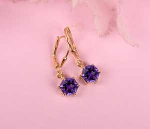 Pendientes de Amatista Hexagonales con Cierre de Palanca, Joyería de Piedra de Nacimiento de Febrero, Plata de Ley 925, Chapado en Oro de 14K, Regalo Minimalista para Ella - Product Image 6