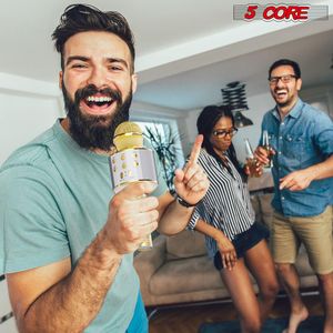 เครื่องเล่นคาราโอเกะแบบพกพา 3 in 1 สีทอง พร้อมไมโครโฟนไร้สายและลำโพงในตัว - Product Image 3