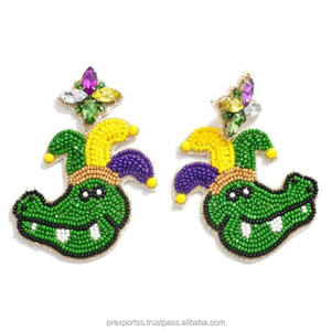 Pendientes de Aro Estilo Bohemio de Mardi Gras, Hechos a Mano con Cuentas de Semillas, Accesorio de Disfraz para Fiesta de Carnaval para Mujeres y Niñas - Product Image 1