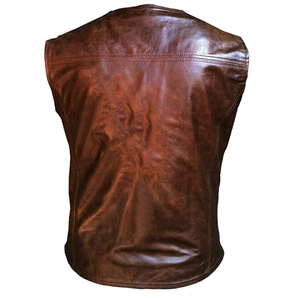Gilet en cuir véritable pour homme, col en V, fermeture à triple boucle, style vintage, marron, respirant, écologique, vente en gros - Product Image 3