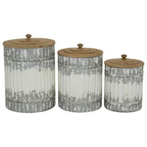 Recipiente Galvanizado de Alta Demanda, Recipiente de Excelente Calidad en Oferta, Recipiente Metálico Decorativo para Cocina con Tapa de Madera - Product Image 1