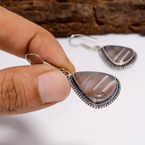Pendientes de plata con ágata natural de Botsuana en forma de pera, estilo vintage, plata de ley 925, joyería bohemia hecha a mano, regalo para ella - Product Image 2