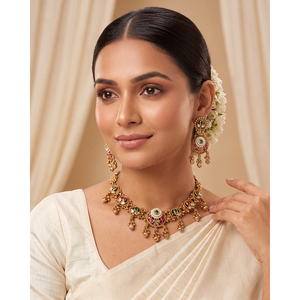 Indian Ethnic Nalini Heritage <b>Gold</b>-Plated Steel Bridal Necklace & Earring <b>Set</b> - Product Image 1