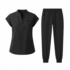 Ensemble de blouses médicales noires pour femmes, en coton et polyester tissé, pantalon et haut sans manches, tenue de travail médicale - Product Image 4