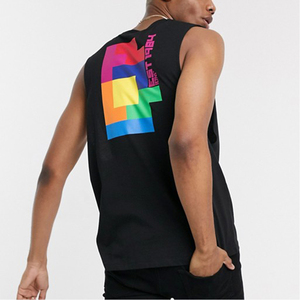Men's Black Sleeveless Tank <b>Top</b> With <b>Rainbow</b> Geometric Print Back Logo Casual O-Neck Style - Product Image 4