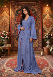 Caftan marocain brodé à la main Mishkat Couture Periwinkle Majesty pour femmes musulmanes, tenue de mariage islamique arabe luxueuse, couleur prune - Product Image 5