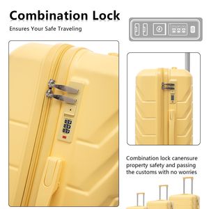 ABS Spinner <b>Wheel</b> Luggage Set 3pcs 20/24/28\" Matching Yellow Color <b>with</b> Combination <b>Lock</b> - Product Image 3