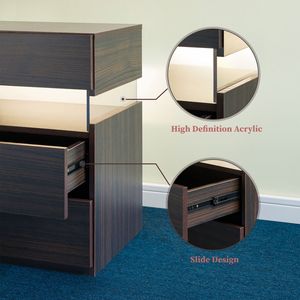 <b>Walnut</b> LED Nightstands 3-Drawer Dresser with Acrylic Board Bedside <b>Tables</b> for Bedroom End <b>Table</b> - Product Image 4