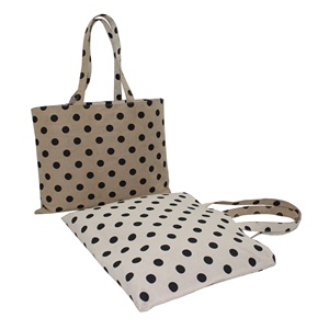 Sac fourre-tout réversible en coton et jute à pois, fait main, design tendance, pour filles et adolescentes - Product Image 3