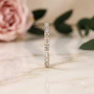 925 Sterling <b>Silver</b> <b>Emerald</b> Round Moissanite Eternity Band <b>Ring</b> 18K Gold Plated Wedding Anniversary Stackable <b>Ring</b> Women - Product Image 2