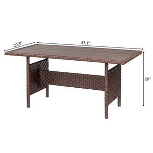 Set da pranzo da giardino in rattan marrone effetto legno con 8 cuscini color kaki e superficie in legno plastico - Product Image 4