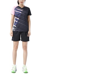 Conjunto de Uniforme de Voleibol Sublimado con Cuello en V para Hombre, Estampado Geométrico Negro y Rosa, Absorbe la Humedad, Manga Corta, Ropa Deportiva de Verano - Product Image 3