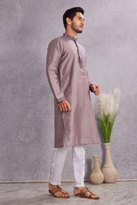 <b>Men's</b> Cotton <b>Kurta</b> Regular Fit Ankle-Length Traditional Casual Wear India Pakistan Style Purple Patterned <b>Kurta</b> for Adults - Product Image 4