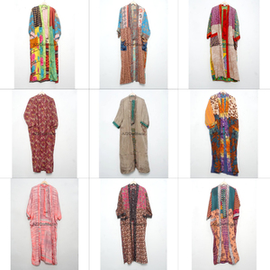 Robe longue en soie patchwork faite à la main, col en V, fermeture à cordon, douce, respirante, séchage rapide, vêtement de détente, kimono, robe de soirée pour femmes - Product Image 2