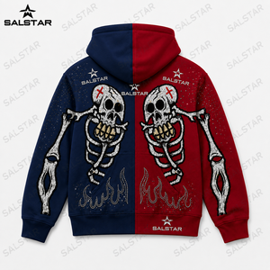 Custom Blue Red <b>Skeleton</b> <b>Hoodie</b> Men's Gothic Rhinestone Embroidered <b>Zip</b> <b>Up</b> Hooded Sweatshirt Streetwear Fashion - Product Image 2