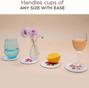 Round glass beaded embroidery coaster set cute bowknot design white handmade cup mat <b>red</b> pink <b>ribbon</b> motif table decor placemat - Product Image 3