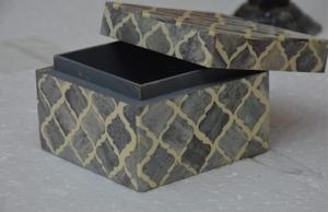 DYNAMIC HANDICRAFT IMPEX Luxury Handmade Bone Inlay MDF Wood <b>Small</b> Jewelry <b>Box</b> Moroccan Design Grey Beige Decorative <b>Storage</b> - Product Image 2
