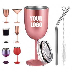 Cadeaux personnalisés avec logo, gobelet isotherme à double paroi avec couvercle et paille, verres à vin en acier inoxydable - Product Image 1