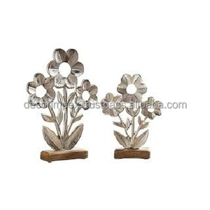 2 figuritas de flores de aluminio plateado con acabado antiguo Decoración de mesa Flor decorativa - Product Image 1
