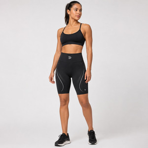 Pantalones Cortos Deportivos Casuales Negros de Cintura Baja con Detalles Grises, Transpirables, de Spandex y Algodón Sin Tejer, Corte Regular, Color Sólido, Tipo Lona - Product Image 4