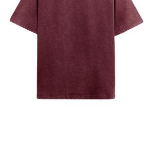 Camiseta Vintage Lavada Color Granate Borgoña, Estilo Urbano, Tejido Grueso de Poliéster/Algodón, con Impresión de Logotipo Personalizado para Hombre - Product Image 5