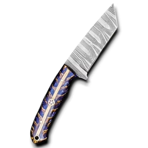 มีดแค้มปิ้งใบตายเหล็กดามัสกัสคุณภาพสูง ลายบิดเกลียว ด้ามจับรูปทรงกรวยสน ดีไซน์โดดเด่น พร้อมปลอกหนัง - Product Image 1