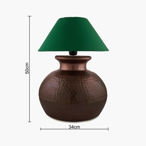 Antique design Hammered Copper Table Lamp Modern Emerald Green Fabric Shade <b>Rustic</b> Metal Bedside Light Vintage Nightstand <b>Decor</b> - Product Image 3