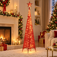 Sapin de Noël en maille rouge à piles avec étoile sur le dessus et LED blanc chaud pour la décoration intérieure des fêtes à la maison