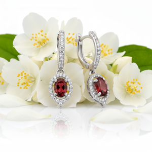Pendientes de Plata 925 con Granate Ovalado y Halo, de Lujo, con Clip, 6 Gramos, Bañados en Rodio, para Mujer, Regalo para Fiesta de Compromiso o Boda - Product Image 5