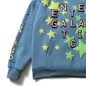 Sweat-shirt à capuche bleu pour homme, coupe oversize, en coton tricoté, avec imprimé étoiles et citation d'amour au dos, style décontracté automne, sweat à capuche bouffant - Product Image 3