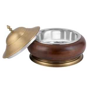 mosaic belt wooden bowl hammered silver lid chapati container wood roti box handcrafted food warmer premium hotcase luxury <b>table</b> - Product Image 2