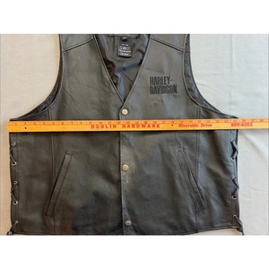 Genuine Leather <b>Black</b> Motorcycle Biker <b>Vest</b> Western Riding Waistcoat with Side Lacing Snap Buttons Front Pockets and Lined Inter - Product Image 6