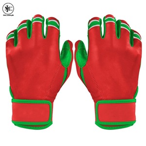 <b>Red</b> Leather Batting <b>Gloves</b> With Green Trim Padded Hook And Loop Closure For Training Unisex Adult - Product Image 4