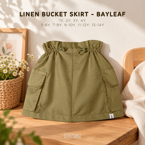 BOHOPANNA Linen Bucket <b>Skirt</b> Bayleaf Color Elastic Waist Pocket Mini <b>Skirt</b> Women's Casual All Seasons - Product Image 1