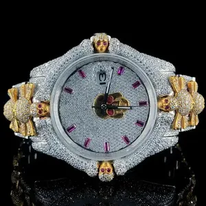 Montre de luxe en acier inoxydable avec bracelet en cuir, sertie de diamants Moissanite VVS, verre saphir numérique, résistance à l'eau 5 ATM, boîtier carré - Product Image 1