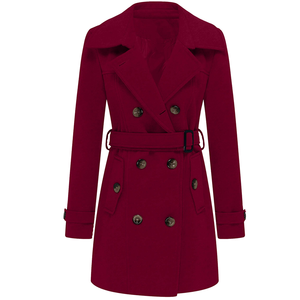 Manteau long élégant en coton et laine, veste d'hiver, coupe ajustée, trench-coat tendance, vêtements décontractés pour femmes - Product Image 1