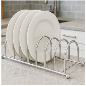 Metal Dish Rack for Kitchen Black Iron Plate Organizer Stand for Cabinets <b>Pan</b> Lids and Trays Space-Saving Storage Solution - Product Image 5