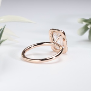 Anillo de compromiso de oro rosa con corte esmeralda, cultivado en laboratorio, clásico, con pavé, halo, solitario, banda de boda, joyería fina nupcial, regalo para mujer, fiesta - Product Image 3