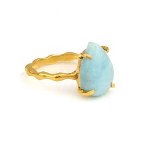 2025 Good Quality Custom Made 925 Sterling Silver Gold Plated Eternity Vermeil <b>Ring</b> Natural Larimar Gemstone for Women's Wedding - Product Image 2