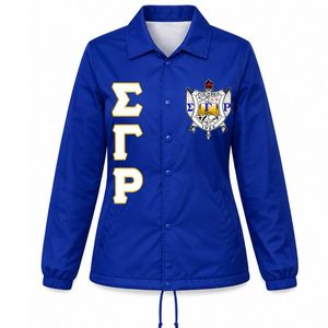 Chaqueta Negra Sigma Gamma Rho con Diseño de Letras Griegas, Escudo Personalizado de la Hermandad SGRho, Cierre Completo, Ropa Casual Universitaria Personalizada - Product Image 1