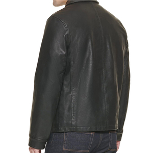 Veste moto en cuir véritable pour homme, col rabattu, fermeture éclair, coupe classique, vêtement d'automne, couleur unie, doublure en coton - Product Image 3