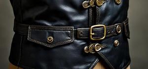 <b>Black</b> Genuine Leather Double Breasted <b>Vest</b> Stand Collar Button Closure Moto Biker Outerwear - Product Image 3