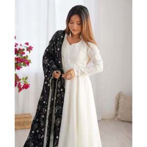 Beautiful Cotton Anarkali Gown for Parties XS Size Pent and Dupatta Design - Product Image 5