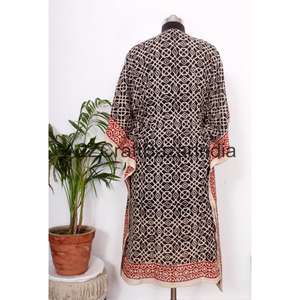 Robe Kaftan en Pur Coton pour Filles, Style Bohème Hippie, Décontractée d'Été, Cache-Maillot de Plage, Faite à la Main, Longueur Ras du Sol, Tissée, Écologique - Product Image 4