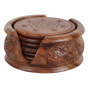 Premium Handcrafted Wooden Tea Coaster Stand Marble Kitchen Antique Handcrafted <b>Coffee</b> Coasters for Home Office Kitchen Decor - Product Image 3