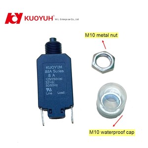 Disjoncteur à bouton-poussoir KUOYUH série 88A 3A-20A 125/250V CA, bouton noir, écrou de montage M10, étanche, usage industriel et domestique - Product Image 3