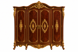 Ensemble de lit de luxe de style persan, en teck massif sculpté à la main avec feuilles dorées, dessus en cuir, durable, garantie, chambre à coucher classique royale - Product Image 6