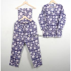 Conjunto de Pijama de Algodón 100% Puro para Mujer, Estampado Floral, Cuello en V, Cierre con Cordón, Transpirable, Largo - Product Image 5