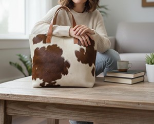 Sac fourre-tout en cuir à poils de vache, sac à main en cuir de vachette pour femme, sac à bandoulière décontracté et élégant, sac fourre-tout de créateur LHTB-0067 - Product Image 2
